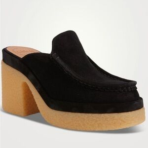 Nib Chloe Black Suede Jamie Heeled Platform Mules